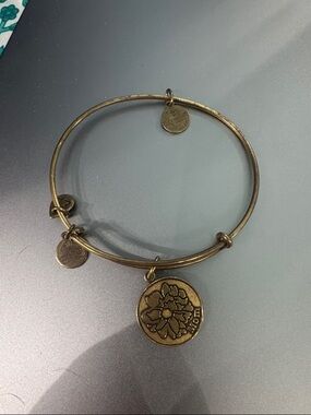 Alex and Ani Antique Gold Floral Coin Charm Bangle Bracelet